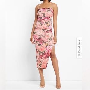 Express Body Contour Dress - Pink Floral - Size Medium
